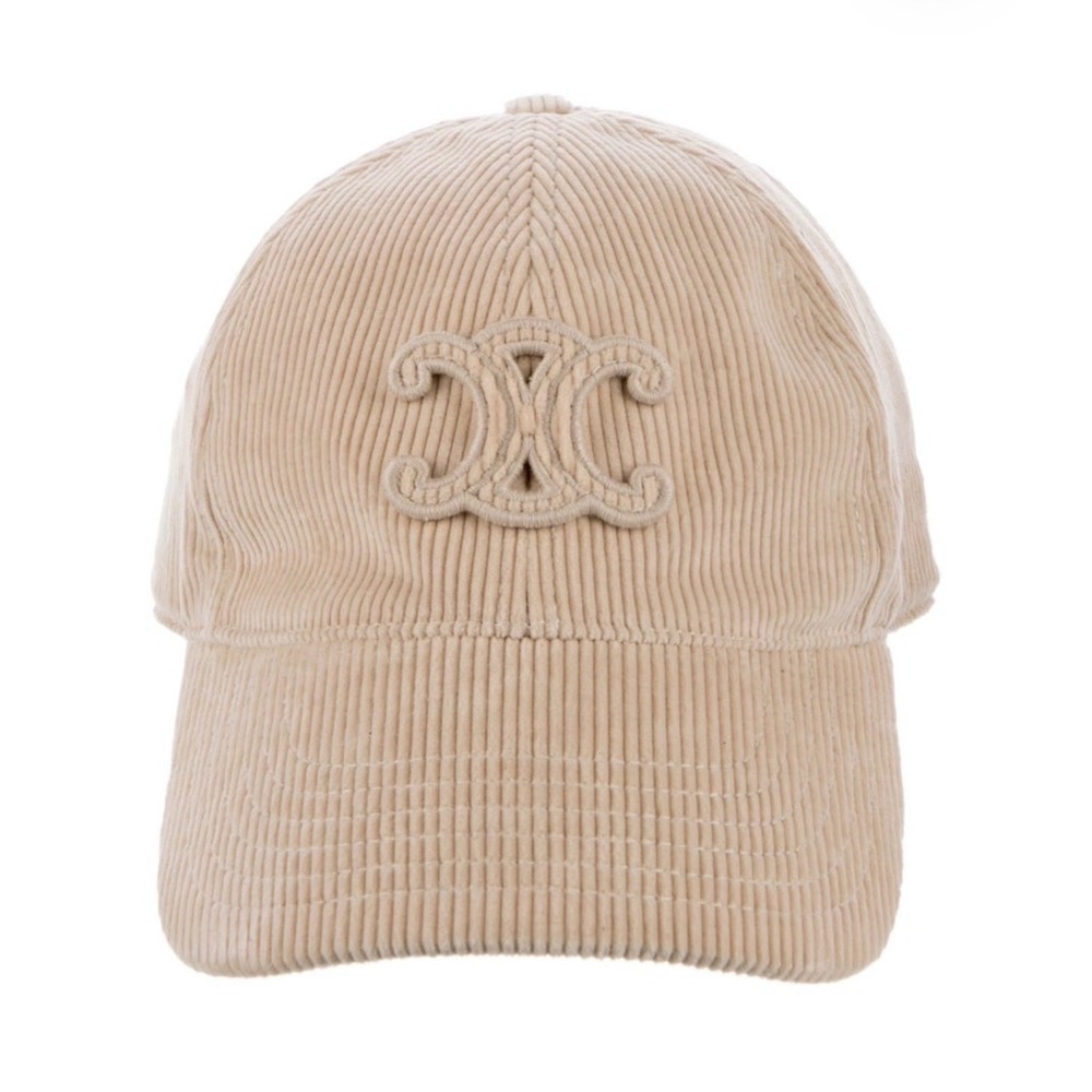 Celine Corduroy Triomphe Baseball Beige Cotton Cashmere Cap - Small
